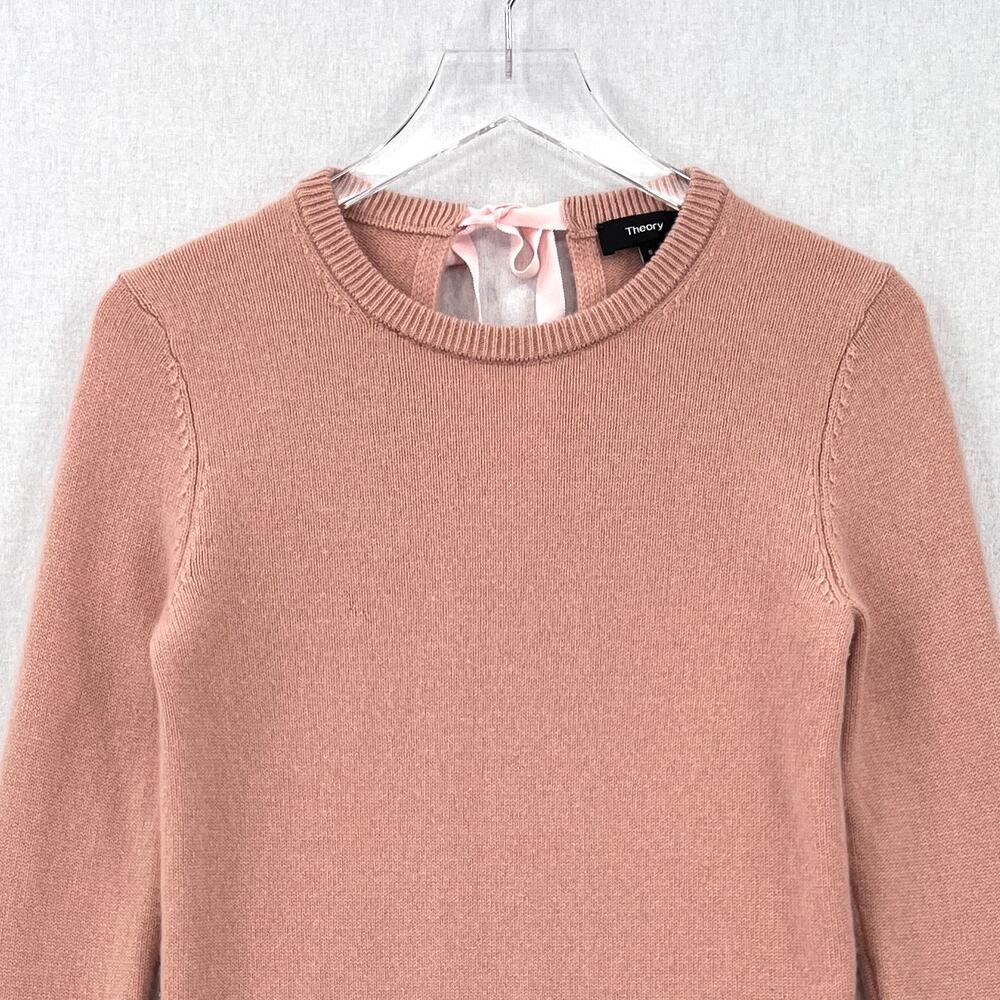 THEORY Salomina Tie Back Cashmere Sweater Women Small Pink Crew Neck Long Sleeve - Picture 5 of 15